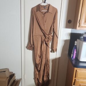 Fashion Nova Brown Long Sleeve Dress